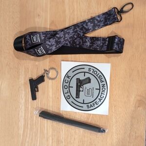 Glock Branded Collectable Merch Bundle – Pen, Keychain, Sticker & Lanyard (New)